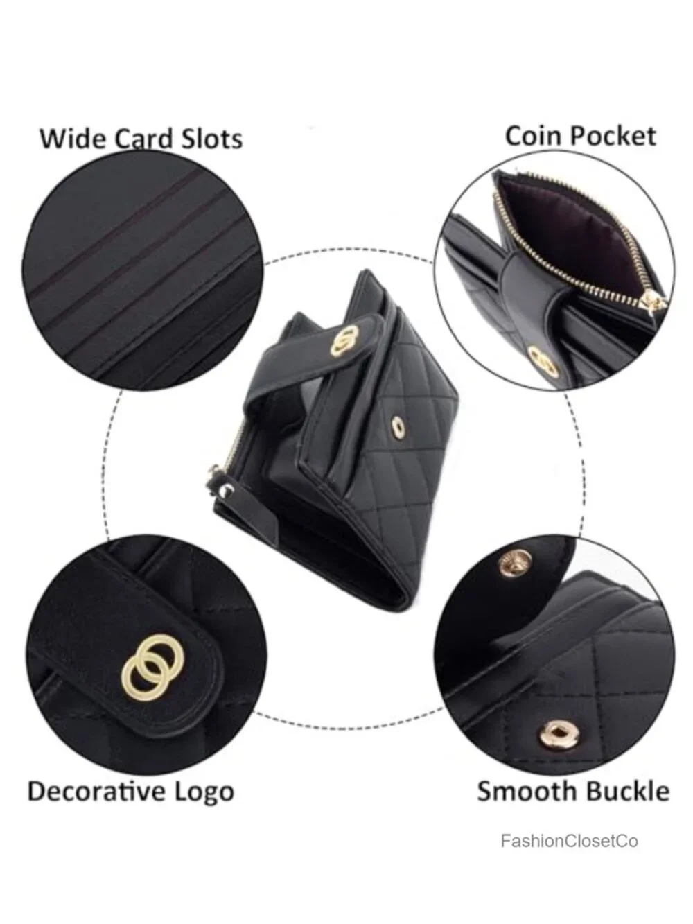 Small Quilted PU Leather Bifold Card Holder Wallet for Women
